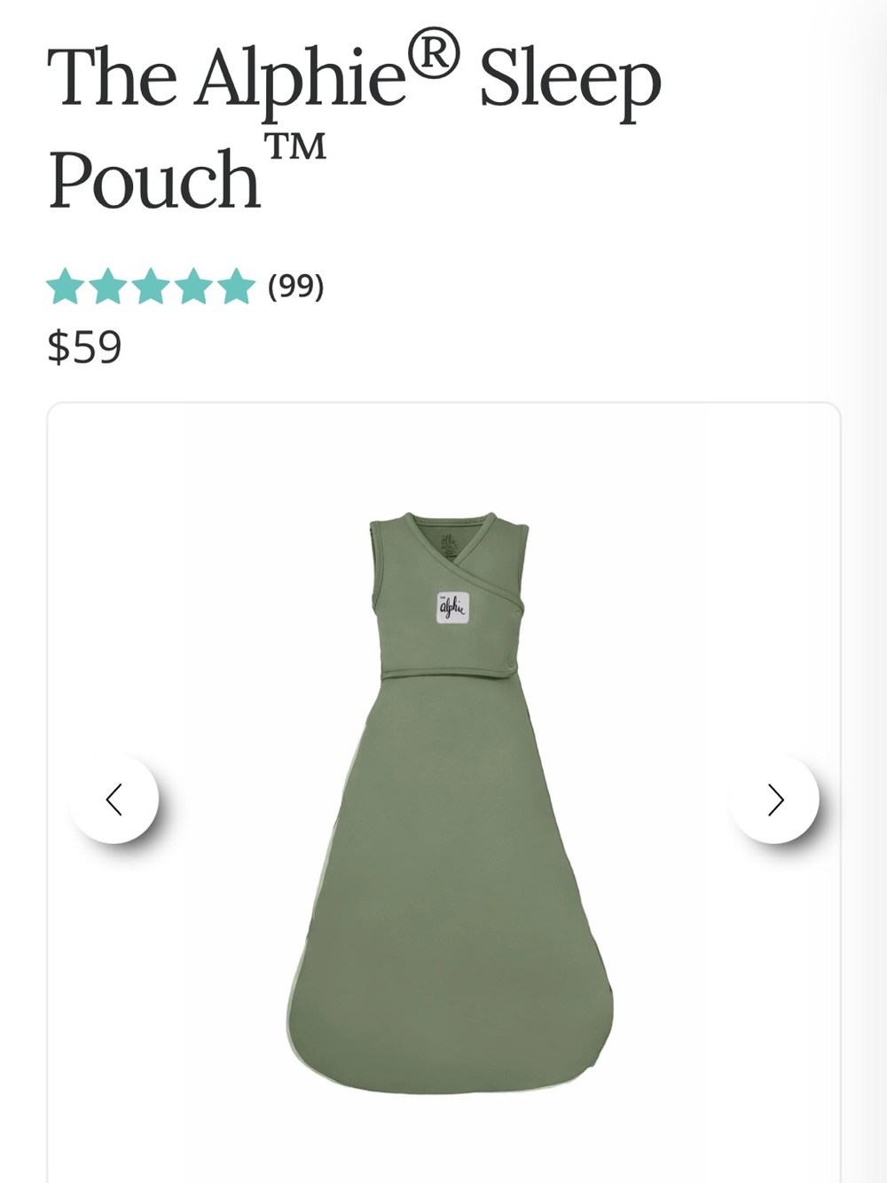 Ollie Alphie Sleep Pouch size Owl, Olive green